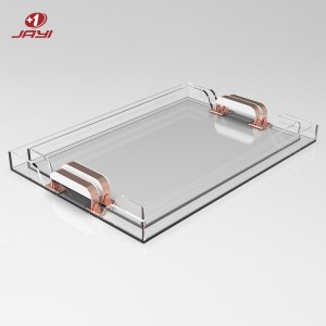 Acrylic tray with metal +leather handle